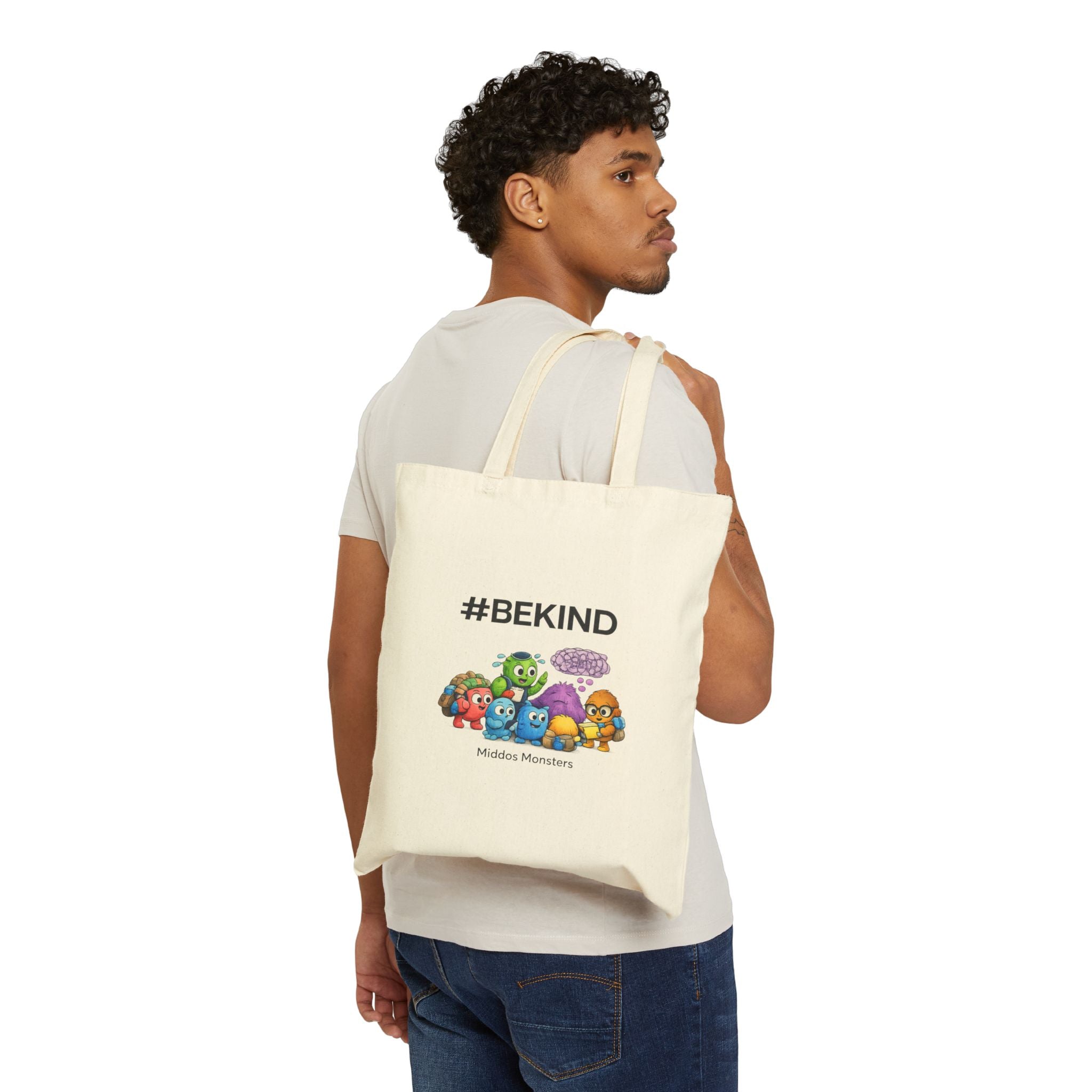 #BeKind Middos Monsters Tote Bag, Cute Kids Kindness Gift, Canvas School Library Bag